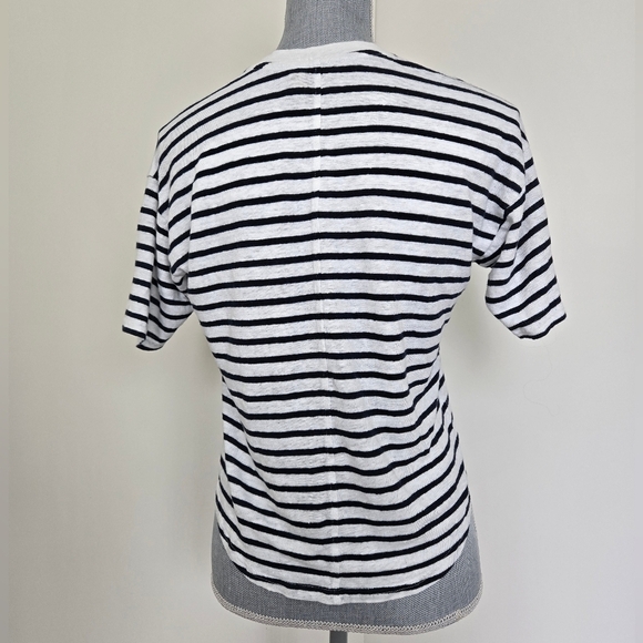Faherty Oceanside 100% Linen V-Neck T-Shirt Blue White Stripes Nautical size XS - Picture 7 of 16